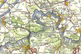 Kartenausschnitt vom südlichen Abschnitt der Luftstraße A4 im Bereich von Hinterhermsdorf